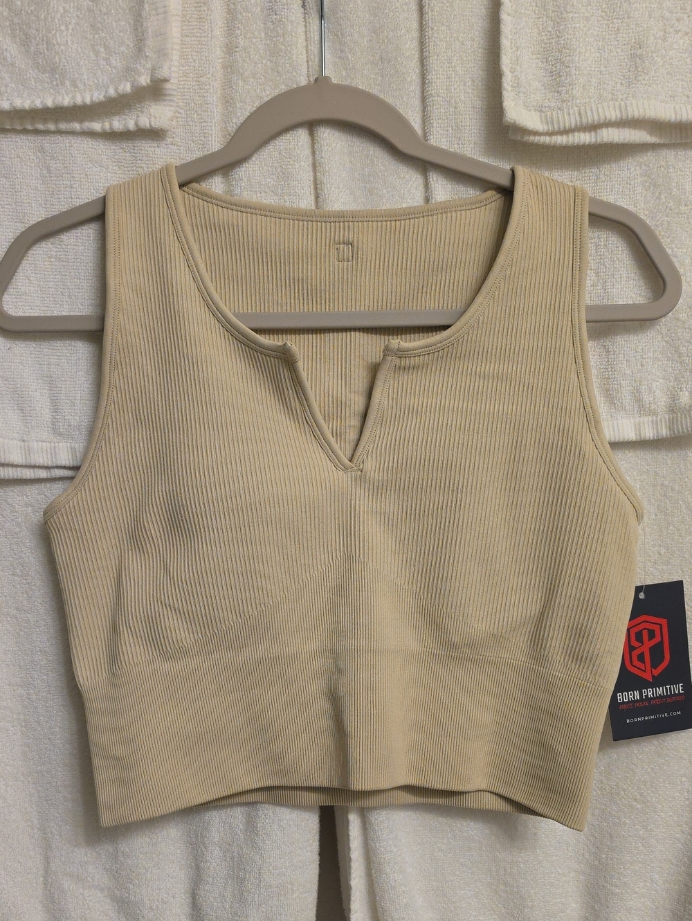 Born Primitive Ribbed V-Notch Crop Tank in Oatmeal